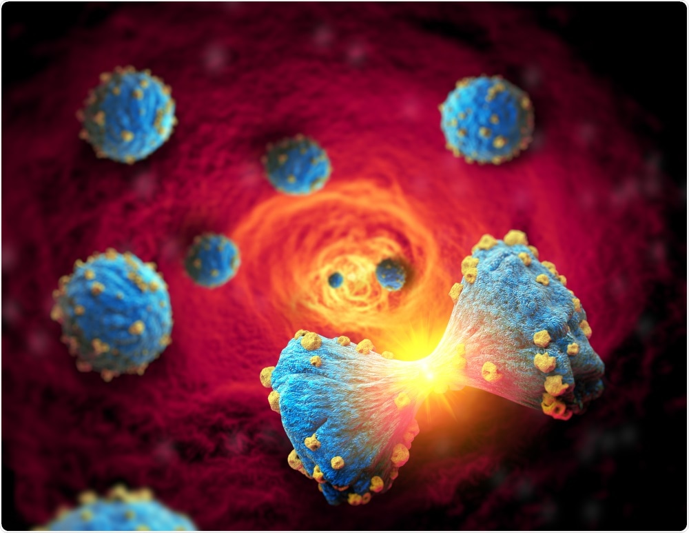 Breast cancer cells undergoing metastasis through blood vessel - moving to another area of the body Giovanni Cancem