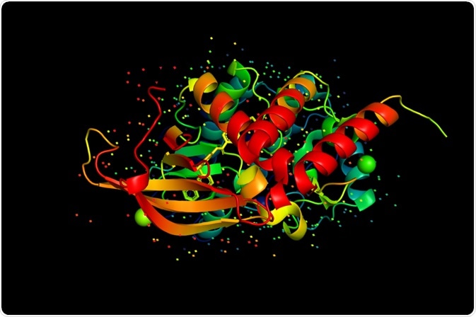 Protein crystallization screening generates high quality crystals for analysis. The end result, after computerized modelling, is this.