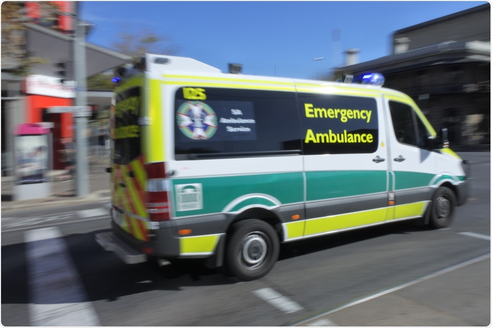 Ambulance taking patient to hospital with heart disease.