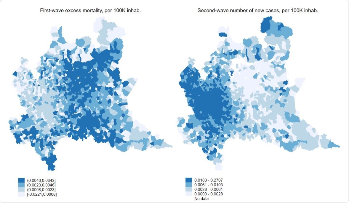Geographic distribution of first vs second COVID19 waves
