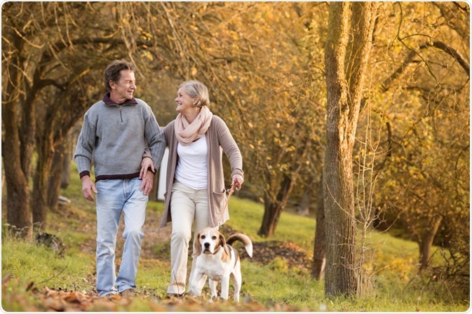 Elderly Couple Dog Walking
