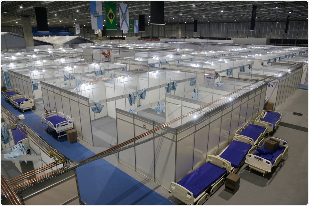 Rio de Janeiro , Brazil April 29, 2020. An overview of an emergency field hospital is seen at Riocentro to receive the coronavirus covid-19 infections. Image Credit: Antonio Scorza / Shutterstock