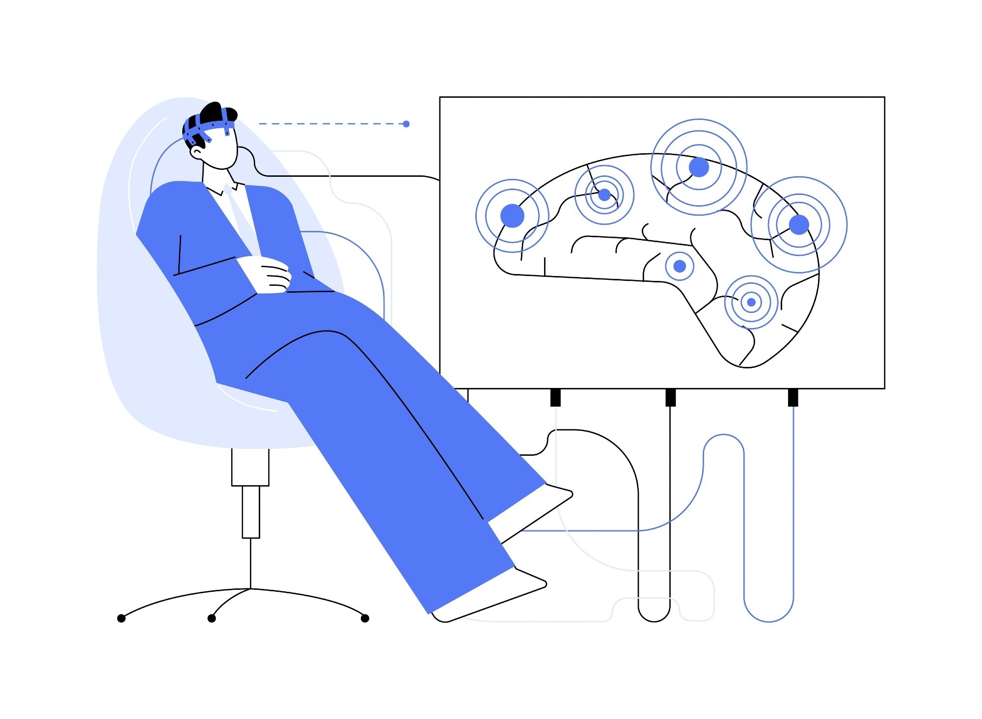 Brain-computer interface abstract concept vector illustration. Man using brain-computer interface system, technology in healthcare, helping people with disabilities with bionics abstract metaphor.