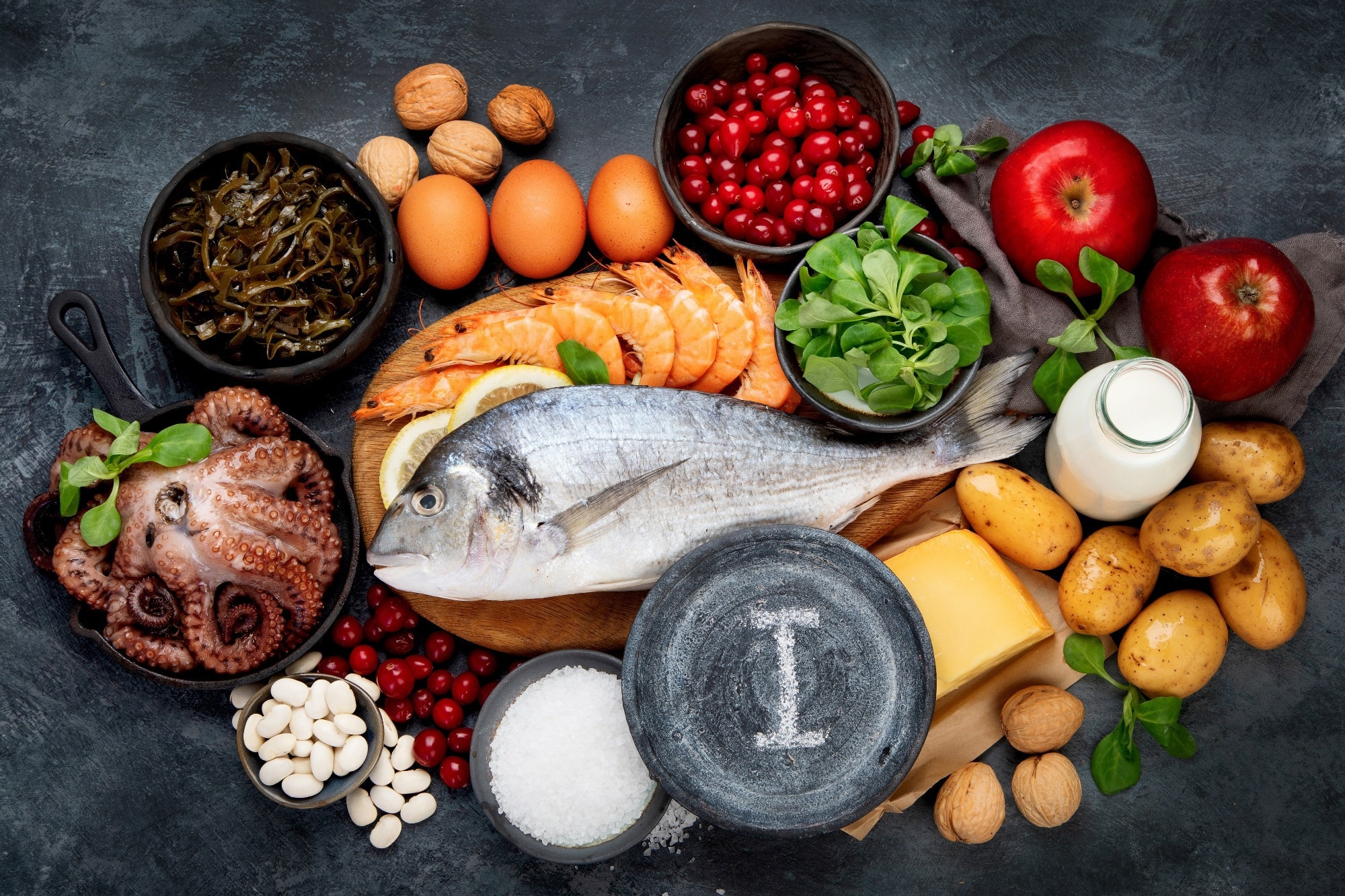 Selected food rich in iodine. Image Credit: Tatjana Baibkova / Shutterstock.com