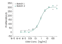Three independent batches of human OSM protein (Cat#: GMP-10452-HNAH) have identical bioactivity.