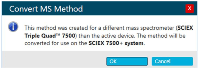 Method conversion in SCIEX OS software.</strong> Method conversion between different LC-MS/MS systems is enabled for all instrument models supported by the software