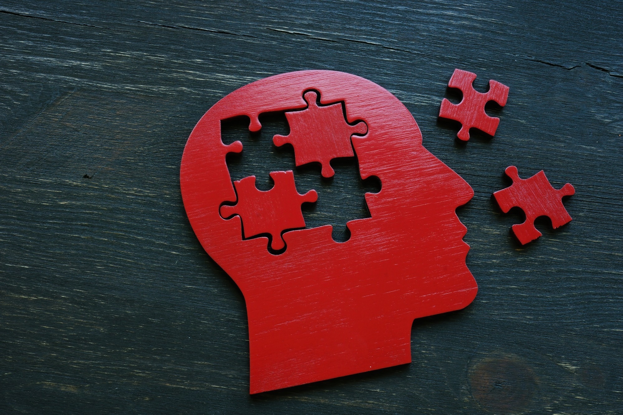 Human head shape with 4 extracted puzzle pieces